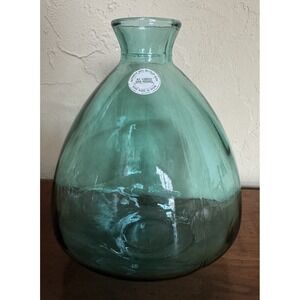 Vidrios San Miguel 8" Recycled Glass Bulbous Vase Handmade in Spain - Aqua Blue